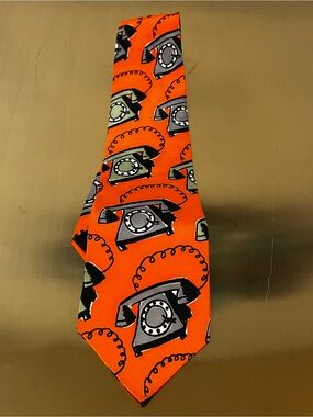Merrimack Rotary Telephone Novelty Tie Pop Art Orange Vintage Office Retro